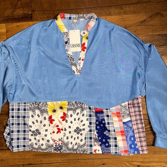 Ursime • Size 4X-Large • Blue • Boho • Pullover •  Blouse • Patchwork Design - Picture 1 of 9